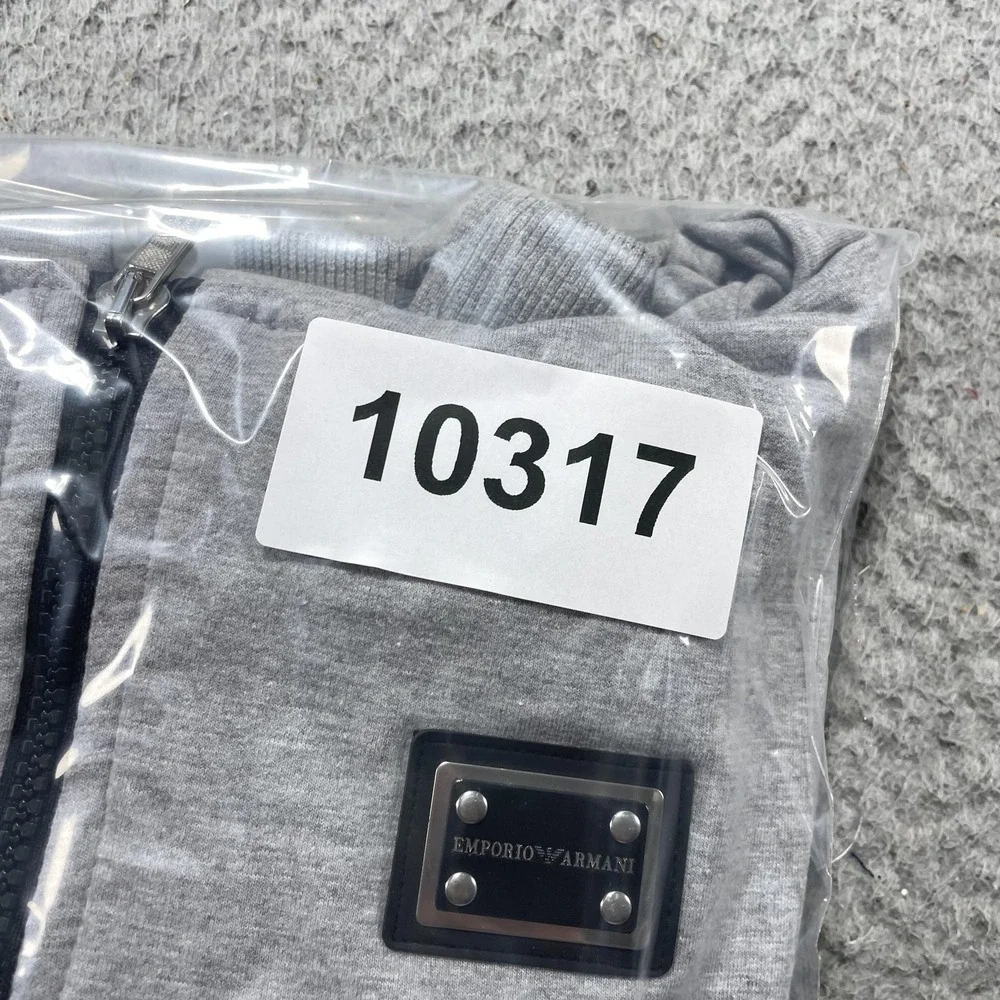 Emporio Armani EA7 Hoodie Kids 10 Gray Black Colorblock Full Zip Logo Cotton